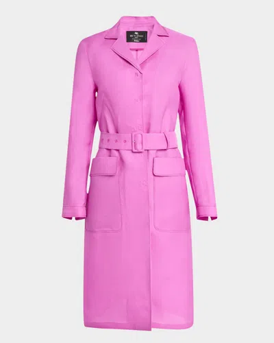 Etro Silk Organza Belted Trench Coat In Pomogranate