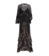 Etro Long Silk Dress With Placed Paisley Foliage Print In Multi