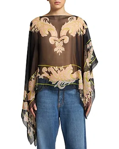 Etro Silk Paisley Poncho In Brown