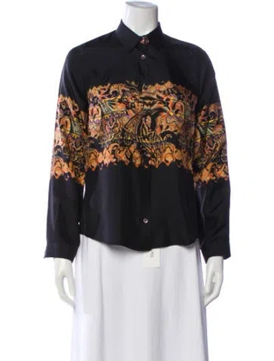 Pre-owned Etro Silk Paisley Print Blouse In Black