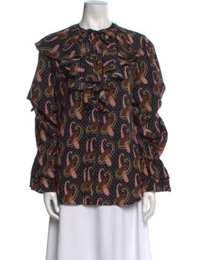 Pre-owned Etro Silk Paisley Print Blouse In Black