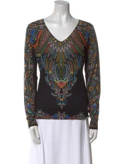 Pre-owned Etro Silk Paisley Print Blouse In Black