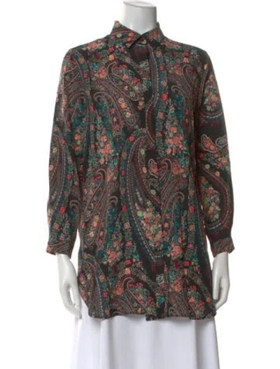 Pre-owned Etro Silk Paisley Print Blouse In Black