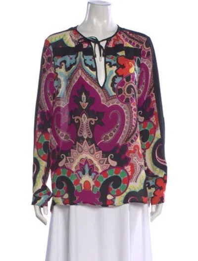 Pre-owned Etro Silk Paisley Print Blouse In Black