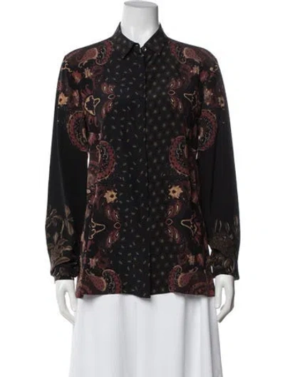 Pre-owned Etro Silk Paisley Print Blouse In Black