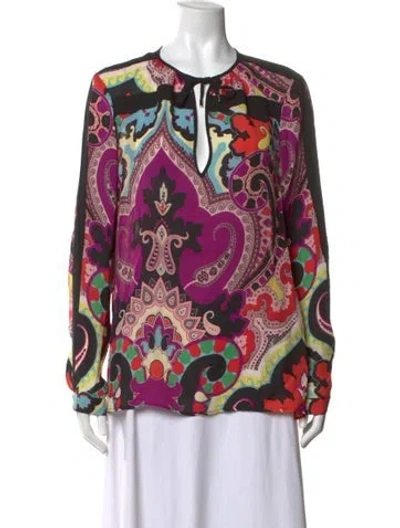 Pre-owned Etro Silk Paisley Print Blouse In Black