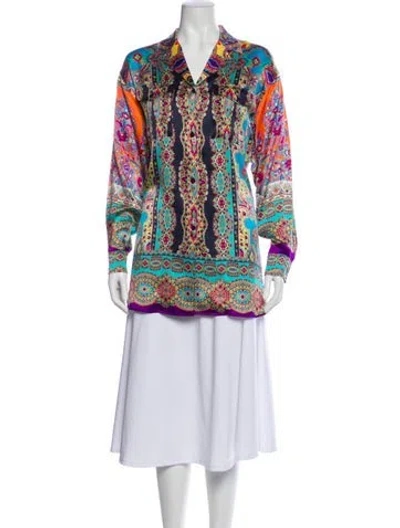 Pre-owned Etro Silk Paisley Print Blouse In Blue