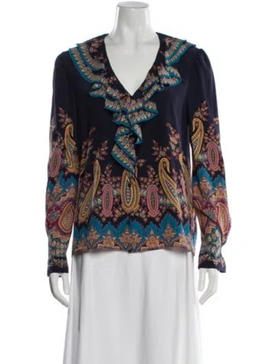 Pre-owned Etro Silk Paisley Print Blouse In Blue