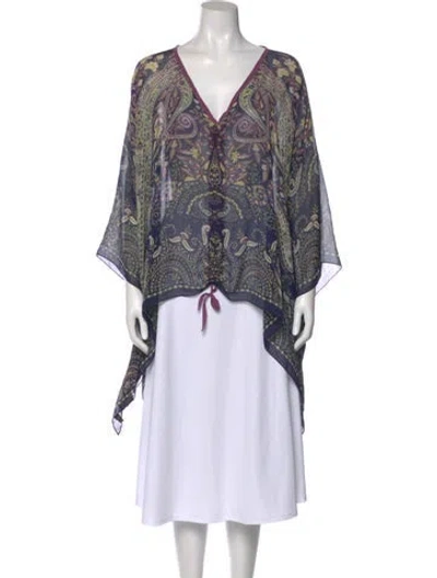 Pre-owned Etro Silk Paisley Print Blouse In Blue