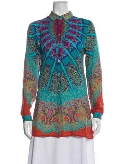 Pre-owned Etro Silk Paisley Print Blouse In Blue