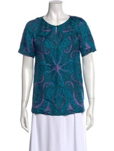 Pre-owned Etro Silk Paisley Print Blouse In Blue