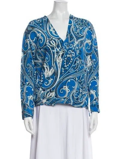 Pre-owned Etro Silk Paisley Print Blouse In Blue