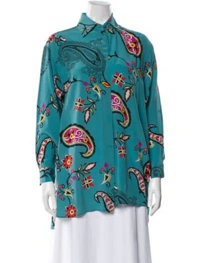 Pre-owned Etro Silk Paisley Print Blouse In Blue