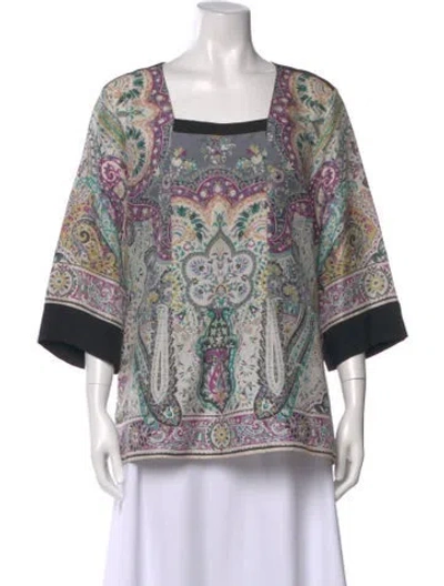 Pre-owned Etro Silk Paisley Print Blouse In Blue