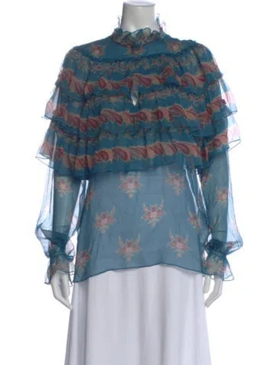 Pre-owned Etro Silk Paisley Print Blouse In Blue