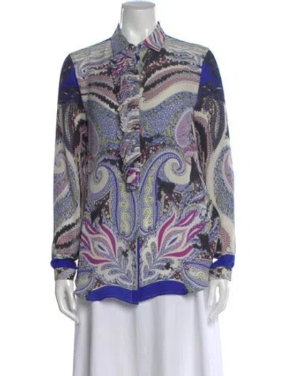 Pre-owned Etro Silk Paisley Print Blouse In Blue