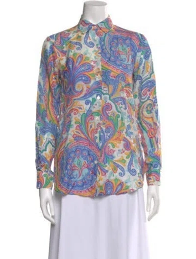 Pre-owned Etro Silk Paisley Print Blouse In Blue