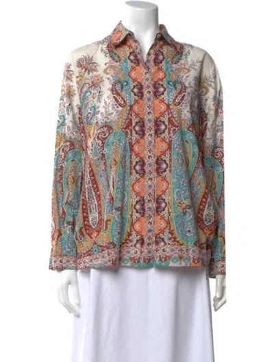 Pre-owned Etro Silk Paisley Print Blouse In Blue