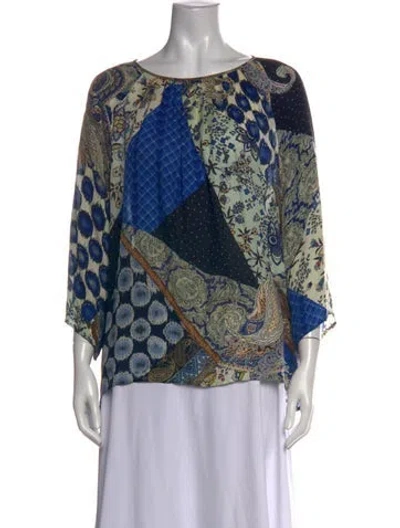 Pre-owned Etro Silk Paisley Print Blouse In Blue