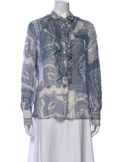 Pre-owned Etro Silk Paisley Print Blouse In Blue