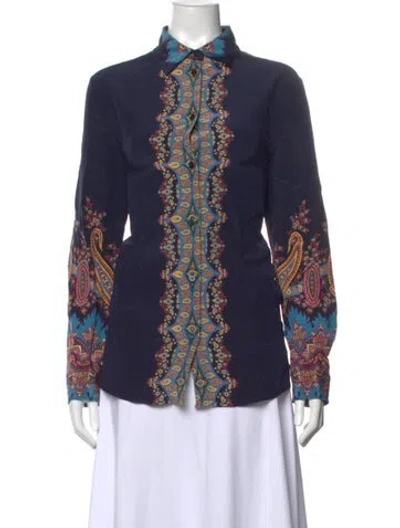 Pre-owned Etro Silk Paisley Print Blouse In Blue