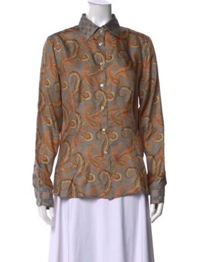 Pre-owned Etro Silk Paisley Print Blouse In Blue