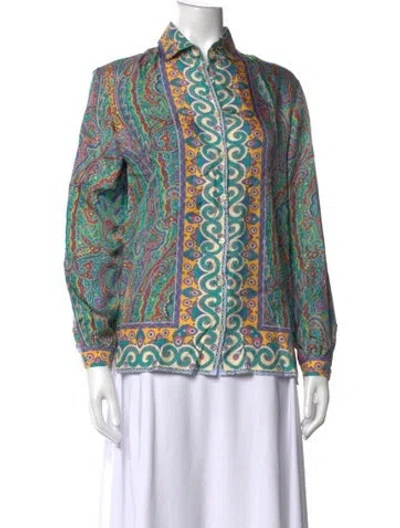 Pre-owned Etro Silk Paisley Print Blouse In Blue