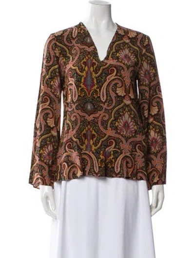 Pre-owned Etro Silk Paisley Print Blouse In Brown