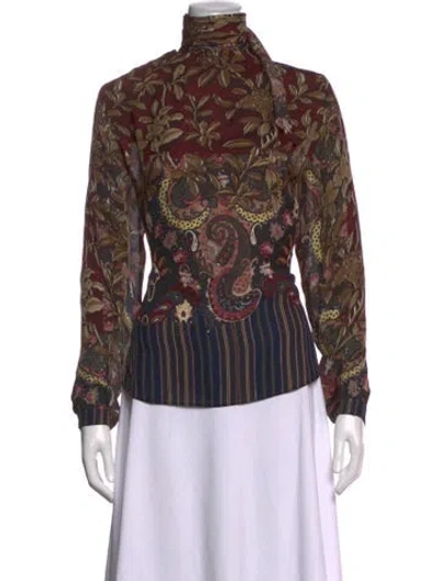 Pre-owned Etro Silk Paisley Print Blouse In Brown
