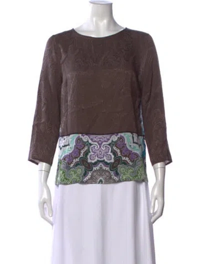Pre-owned Etro Silk Paisley Print Blouse In Brown