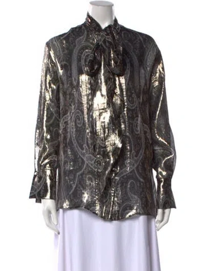 Pre-owned Etro Silk Paisley Print Blouse In Gold/metallic/silver