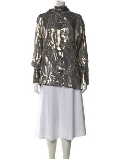 Pre-owned Etro Silk Paisley Print Blouse In Gray