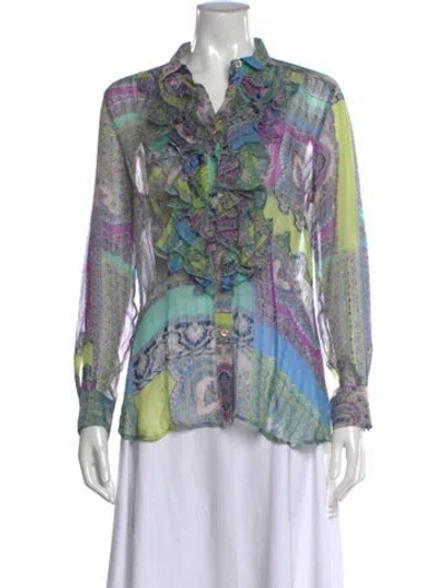 Pre-owned Etro Silk Paisley Print Blouse In Green
