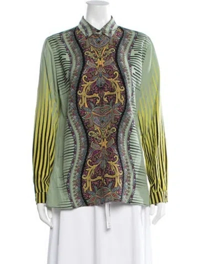 Pre-owned Etro Silk Paisley Print Blouse In Green