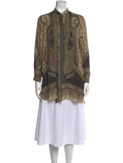 Pre-owned Etro Silk Paisley Print Blouse In Green