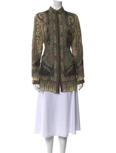 Pre-owned Etro Silk Paisley Print Blouse In Green