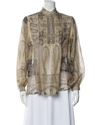 Pre-owned Etro Silk Paisley Print Blouse In Neutral