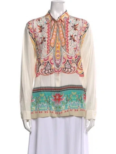 Pre-owned Etro Silk Paisley Print Blouse In Neutral