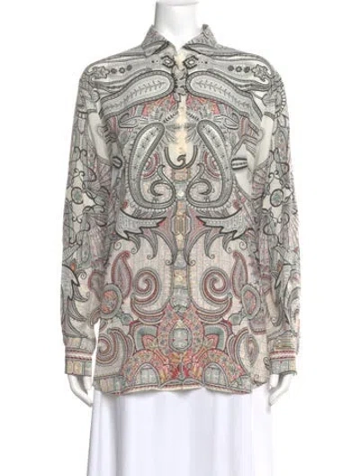 Pre-owned Etro Silk Paisley Print Blouse In Neutral