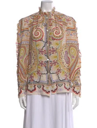 Pre-owned Etro Silk Paisley Print Blouse In Neutral