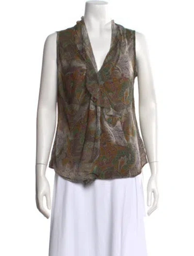 Pre-owned Etro Silk Paisley Print Blouse In Neutral