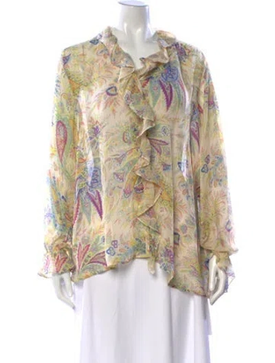 Pre-owned Etro Silk Paisley Print Blouse In Neutral