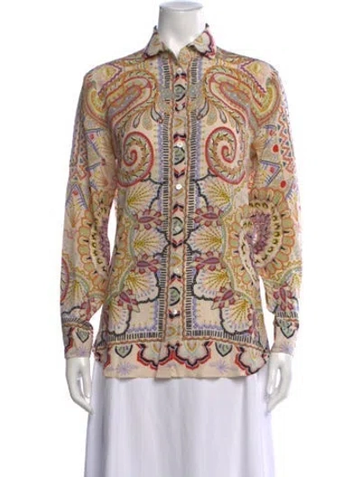 Pre-owned Etro Silk Paisley Print Blouse In Neutral
