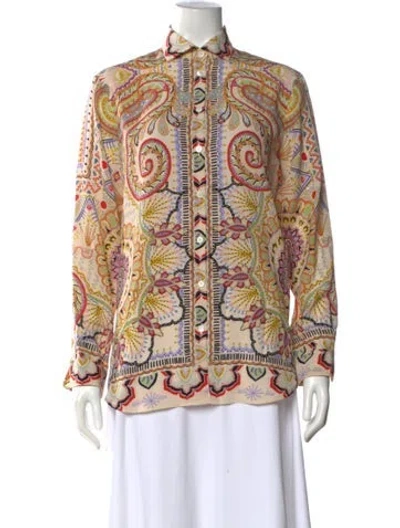 Pre-owned Etro Silk Paisley Print Blouse In Neutral