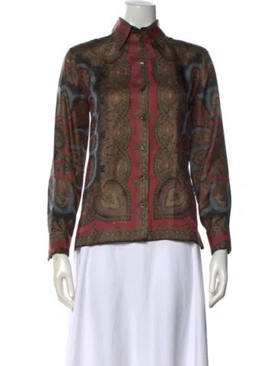 Pre-owned Etro Silk Paisley Print Blouse In Neutral