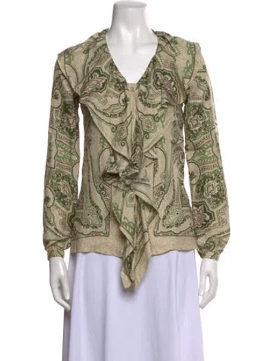 Pre-owned Etro Silk Paisley Print Blouse In Neutrals