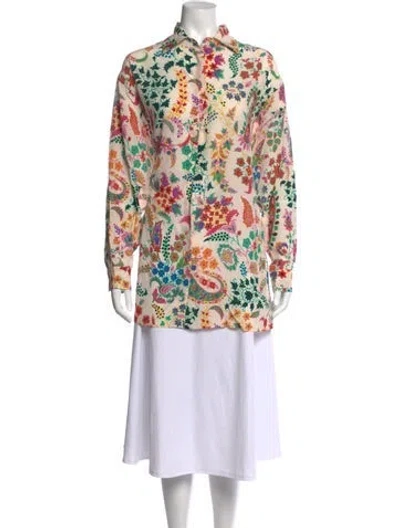 Pre-owned Etro Silk Paisley Print Blouse In Neutrals