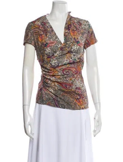 Pre-owned Etro Silk Paisley Print Blouse In Neutrals