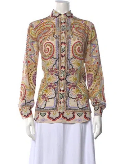 Pre-owned Etro Silk Paisley Print Blouse In Neutrals