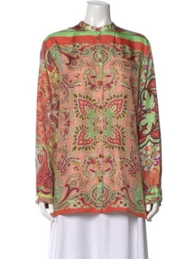 Pre-owned Etro Silk Paisley Print Blouse In Orange